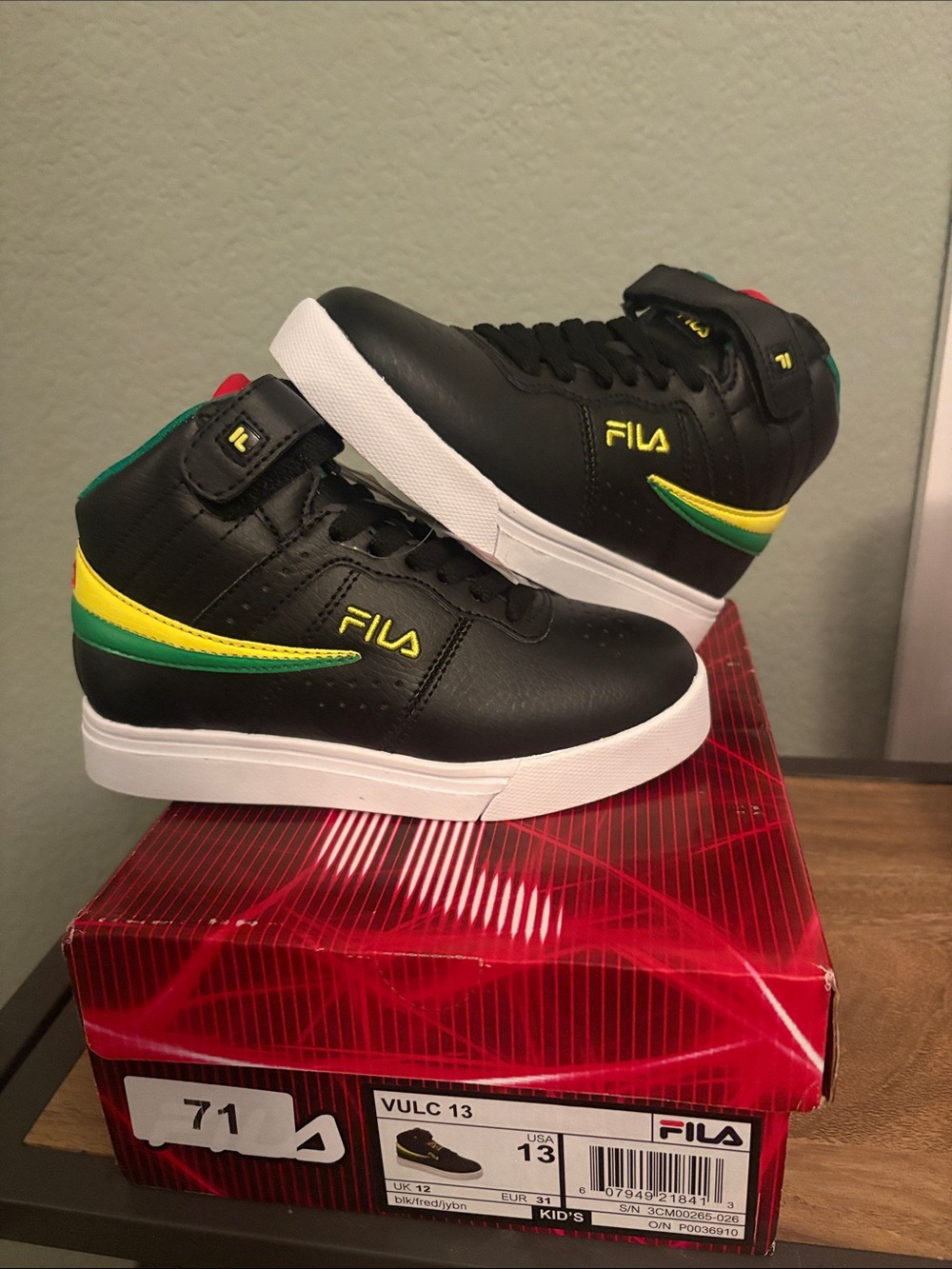 FILA Black High-Top Sneakers with Yellow & Green Trim
